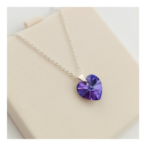 Regalo Para Mujer Collar Corazón Swarovski Cristal Morado
