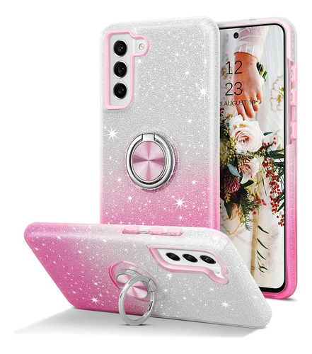 Funda Para Samsung Galaxy S21 Fe - Rosa/blanca Con Brillos