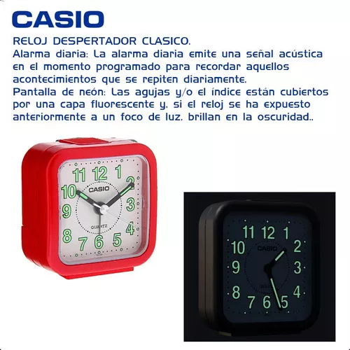 Reloj Despertador Casio Tq141 Luz Numeros Grandes Analogo Color Rojo