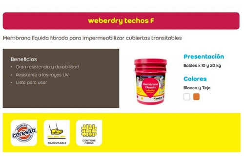 Weber Techos F Membrana Liquida Fibrada X 20kg