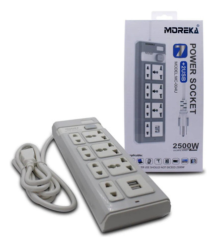 Multicontacto de 9 tomas Moreka MC004U con usb color gris largo del cable de 2m 10A 127V