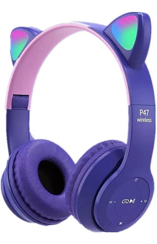 Imagen 4 de 9 de Audífonos Inalámbricos Bluetooth Led Orejas Cat Fm Sd Aux