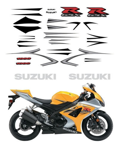 Kit Adesivos Emblemas Suzuki Srad Gsxr 1000 Gsx 1000r 2007 Amarela E Prata Ca-00651