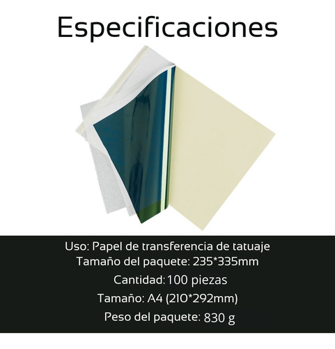 Insumos Tatuaje Papel Hectográfico 100pz + 2 Stencil 1oz
