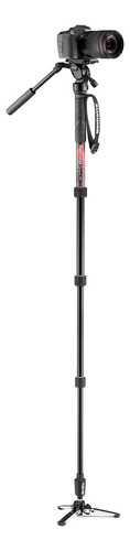 Manfrotto Element Mii - Kit De Video Monopié De Aluminio Con Cabezal De Video, Delgado Y Ligero, Carga Hasta 4 Kg, Base Fluida Plegable, 4 Secciones, Cierres Giratorios, Para Cámaras Sin Espejo Y Dslr