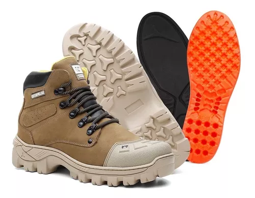 Bota Masculina Caterpillar Com Bico PVC Couro Cor Nude palmilha a