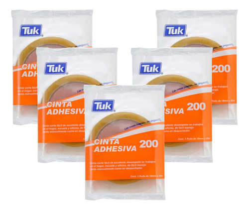 Cinta Adhesiva Tuk 200 Transparente 18mm X 65m Con 5 Piezas