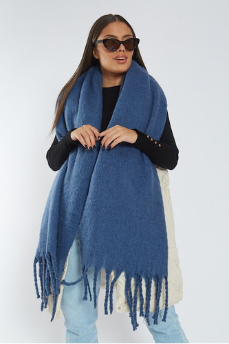 Manton Pashmina Bufanda Ruana Liso Mujer Azul Kophiphi