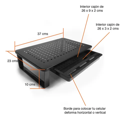 Base Monitor Pantalla Notebook Con Cajón Y Soporte Celular