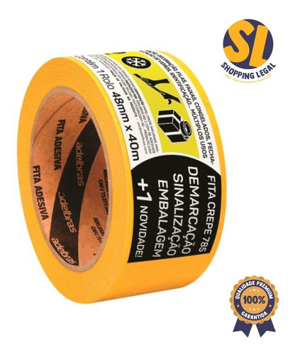 Imagem 2 de 5 de Fita Crepe Demarcação 785 Amarela 48mm X 40m Adelbrás