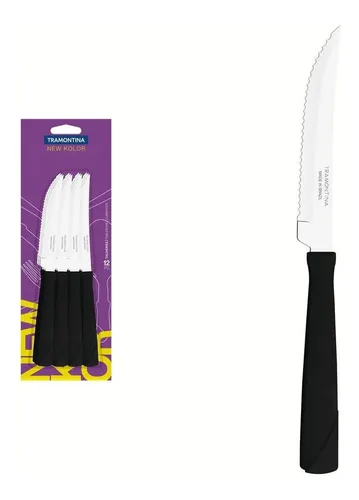 comprar Juego de cuchillos para barbacoa Tramontina de acero inoxidable, 12 piezas, color negro