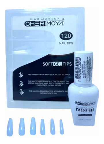 Kit Soft Gel Liquido Tips Coffin Largo Con Porosidad