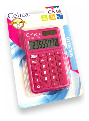 Calculadora Básica Bolsillo Celica Ca-08 Pk Dual Power Pink