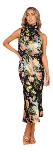 Vestido Estampado Sin Mangas Con Cuello Halter Verano Mujer