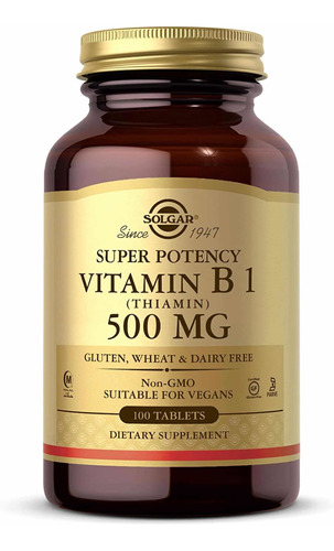 Vitamina B1 Tiamina 500mg (100 Tabletas) Solgar Hecho En Usa