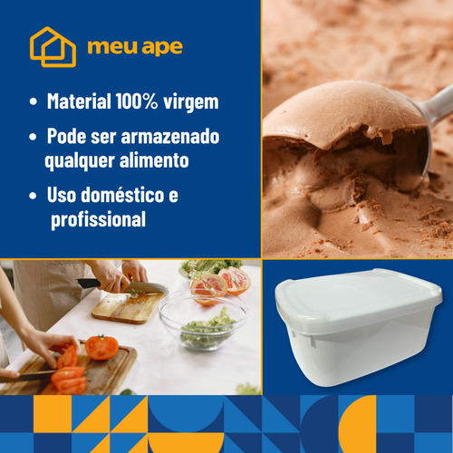 Kit 5 Potes Sorvete Açaí C/ Tampa Plástico Retangular 1,5/2l
