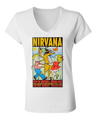 Remera Nirvana Poster Mujer Escote V 