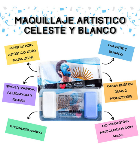 Kit Maquillaje Artistico Celeste Y Blanco Argentina X1 Unid