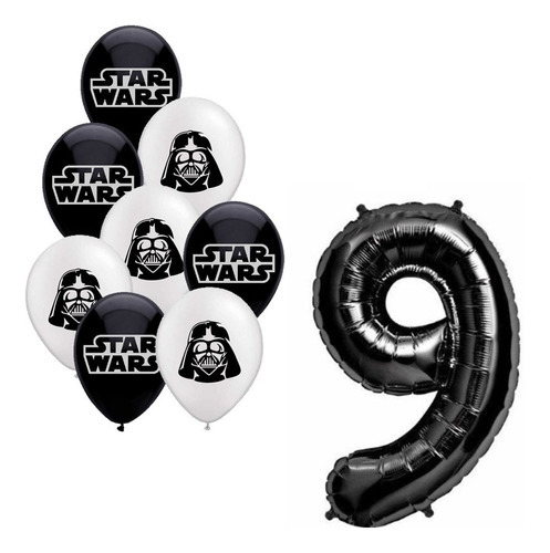 Globos Latex 12  Star Wars X5u + Numero Gigante Con Helio!