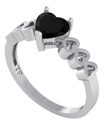 Imagem 2 de 9 de Anel Luxo Pura Prata 925 Black Onix Coração - Exclusivo