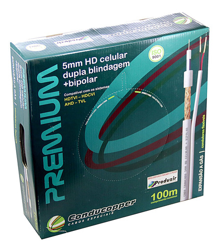 Imagem 2 de 8 de Cftv Cabo Coaxial 5mm Cx 100m 75ohm Premmium Condutti