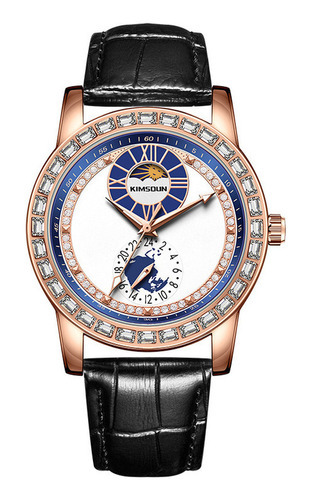 Relojes Mecánicos De Cuero Kimsdun Moon Phase Color Del Bisel Rose