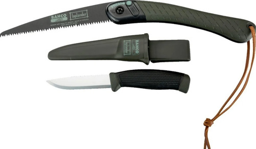 Imagen 1 de 10 de Kit Supervivencia Bahco Cuchillo Con Vaina Y Serrucho Verde