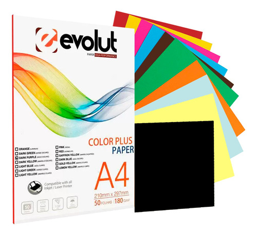 Papel Color Plus Folha A4 180g Colorida 50 Und Várias Cores