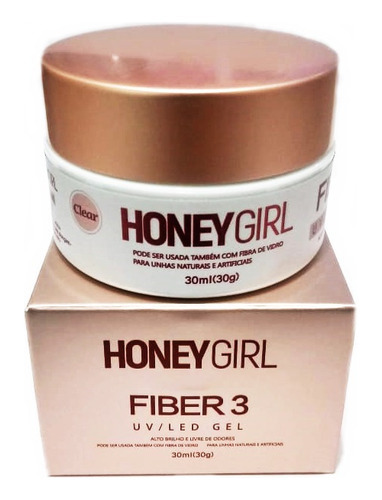 Gel Honey Girl Fiber3 Clear Construção De Unha Em Gel 30gr