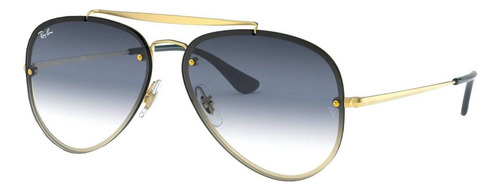 Anteojos de sol Ray-Ban Aviator Blaze Small con marco de acero color matte gold, lente blue de poliamida degradada/espejada, varilla matte gold de acero - RB3584N