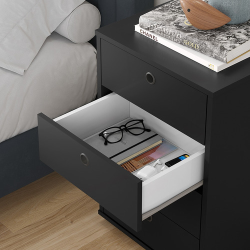 Mesa De Cabeceira 4 Gavetas 1 Nicho Para Quarto Luxo Cor Preto