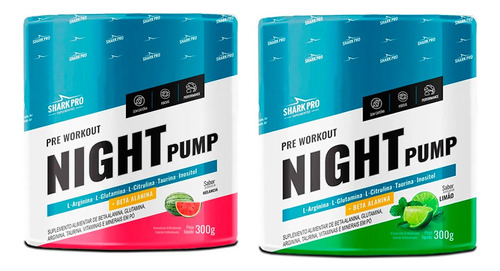 2x Pre Treino Noturno Night Pump 300gr - Shark Pro Sabor Melancia/limão