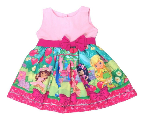 Vestido Infantil Festa Moranguinho Amigas Rosa 8-12 Anos