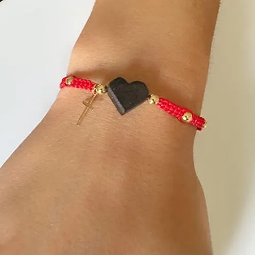 Leslie Boules Pulsera Azabache De Corazón Genuino De Hilo Ro
