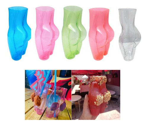 10 Vaso Exotico Nalgas Plastico 600 Ml Neon Bebidas Coctel 