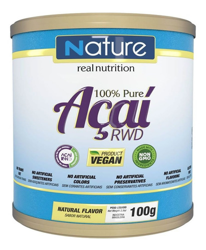 Açaí 100% Pure Rwd  100g - Nature Real Nutrition  Nutrata Sabor Natural