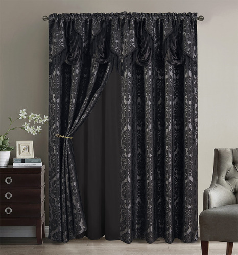 Linentopia Juego Panel Cortina Jacquard Elegante Cenefa 2