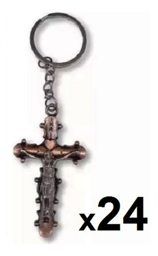 24 Llaveros Con Crucifijo De Metal