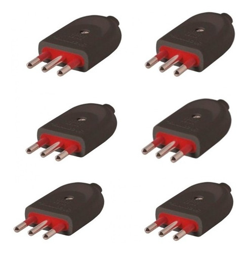 Ficha Macho 3 En Linea 10 Amp Conatel Pack X 6 Negro -sc- 