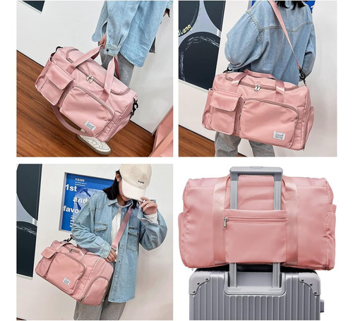 Bolso Deportivo Grande De Viaje Fútbol Impermeable Gimnasio Rosa Lisa