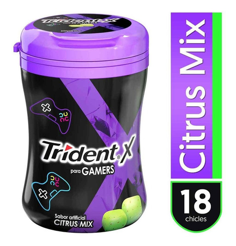 Imagen 1 de 3 de Chicle Trident X-gamer Sin Azúcar Sabor Citrus Mix 18 Un.