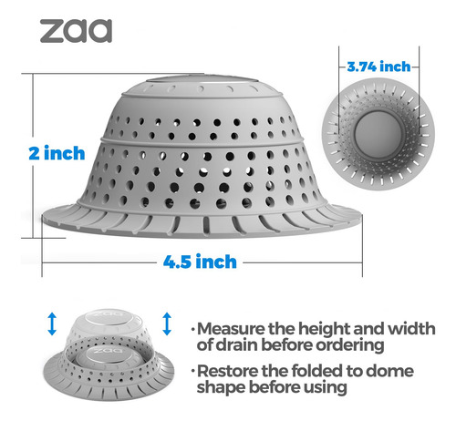 Recogedor De Pelo Zaa Protector De Drenaje Plegable Silicona Gris Nombre Del Diseño