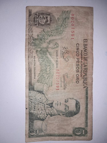 Billete 5 Pesos Oro 