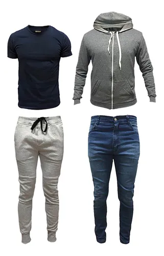 comprar Pack Hombre Remera Lisa + Campera Algodón + Jogger + Jean