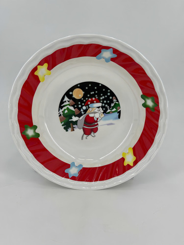12 Platos Navideños Hondos Santa 25.5 X 6 Cm