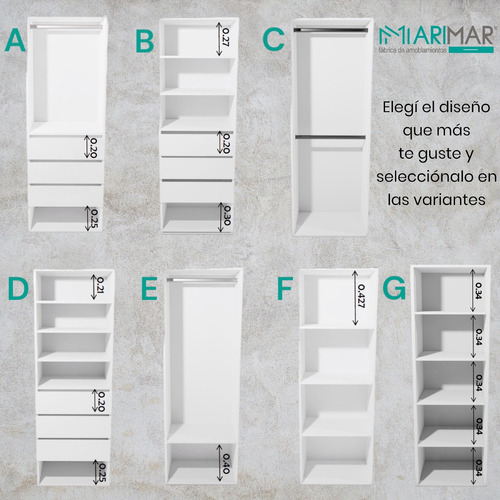 Interior de Placard en Modulos 0.7m Marimar Amoblamientos Color Blanco