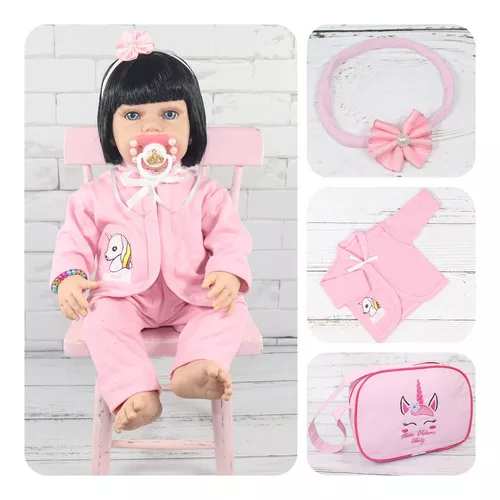 Boneca Tipo Reborn Bebê Realista+ Kit Acessórios 14 Ítens - USA