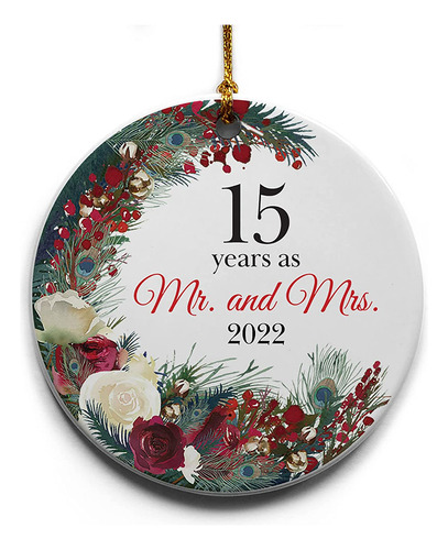 15 Años Como Mr. And Mrs. Wreath  Adorno De Cerámica ...