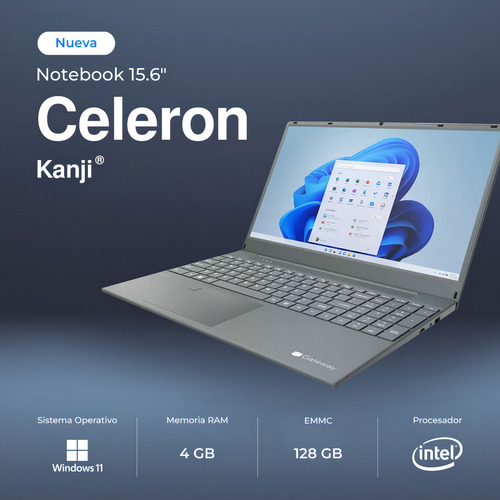 Notebook Kanji KJ-NTB1001 15.6" preto, Intel Celeron N4020C 4 GB RAM 128 GB SSD 1920x1080px Windows 11