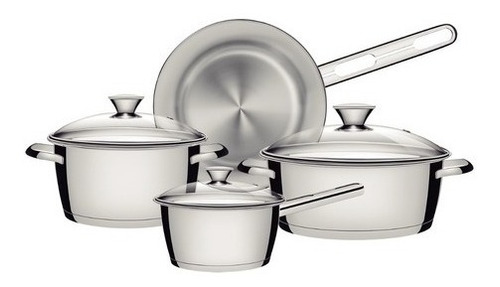 Batería De Cocina 4 Piezas Tramontina Allegra Acero Set Olla